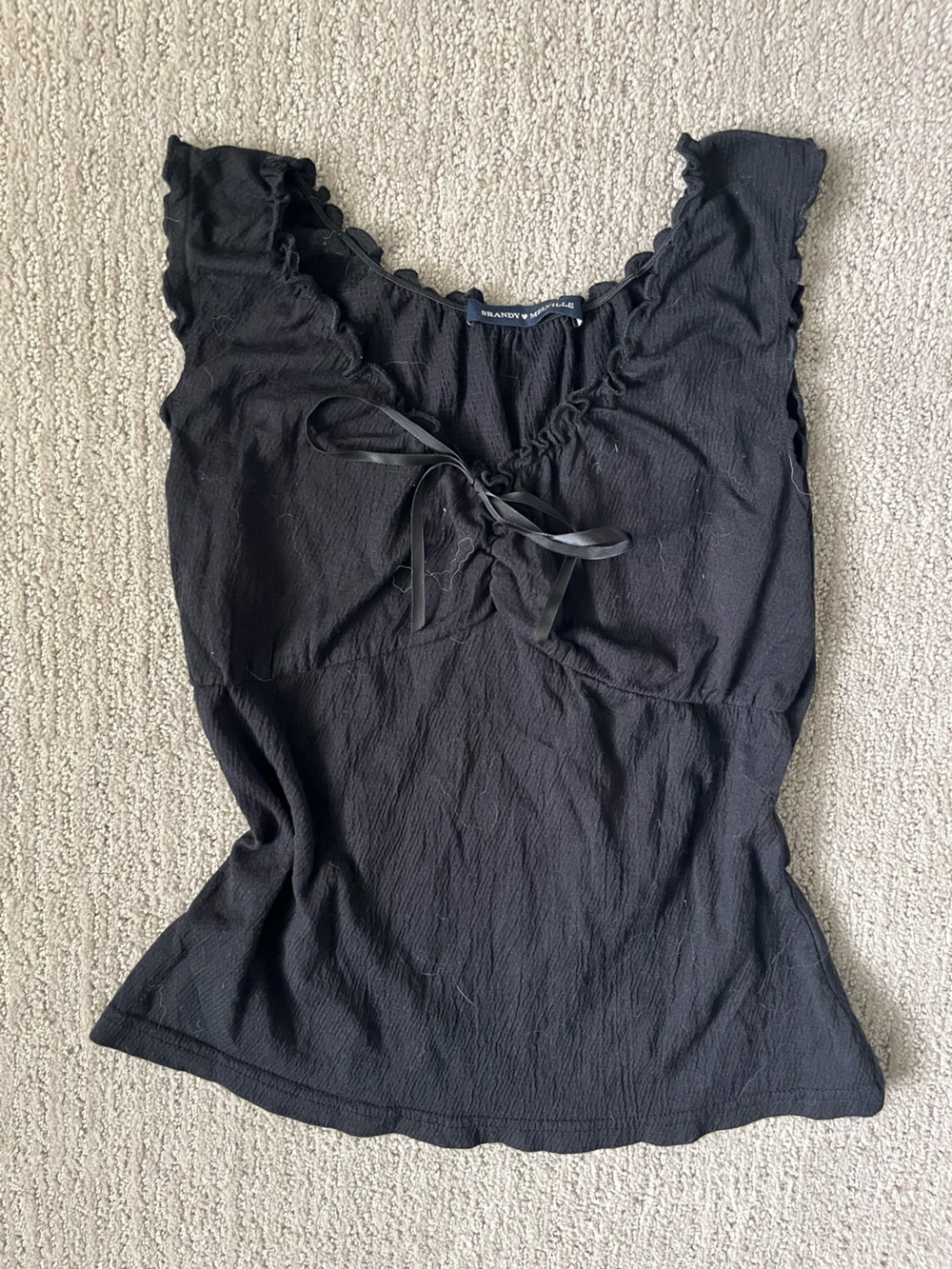 Brandy Melville black ruffle fitted top